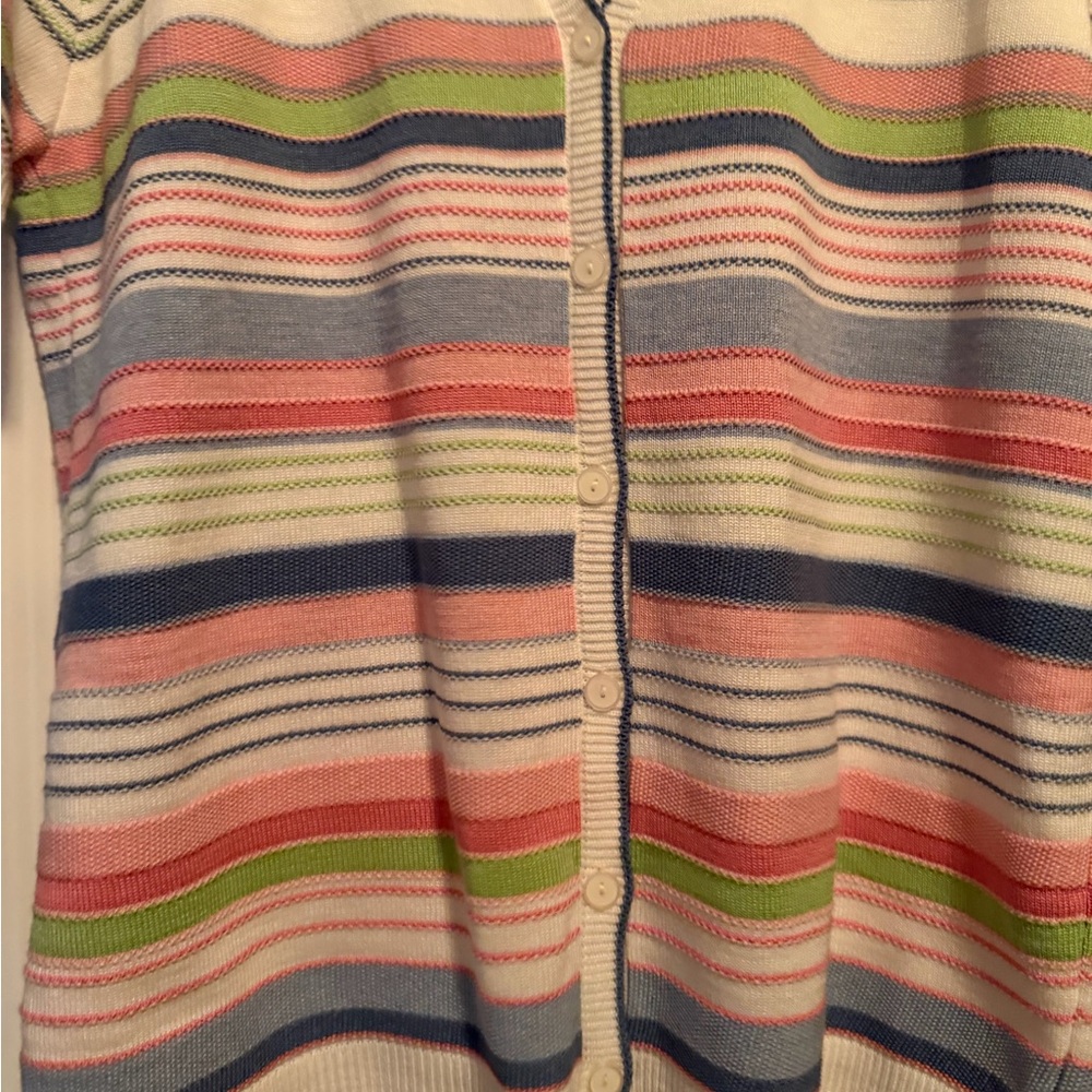 Alfred Dunner Cape May Womens Medium Striped Short Sleeve Cardigan Sweater NWT - Picture 6 of 7